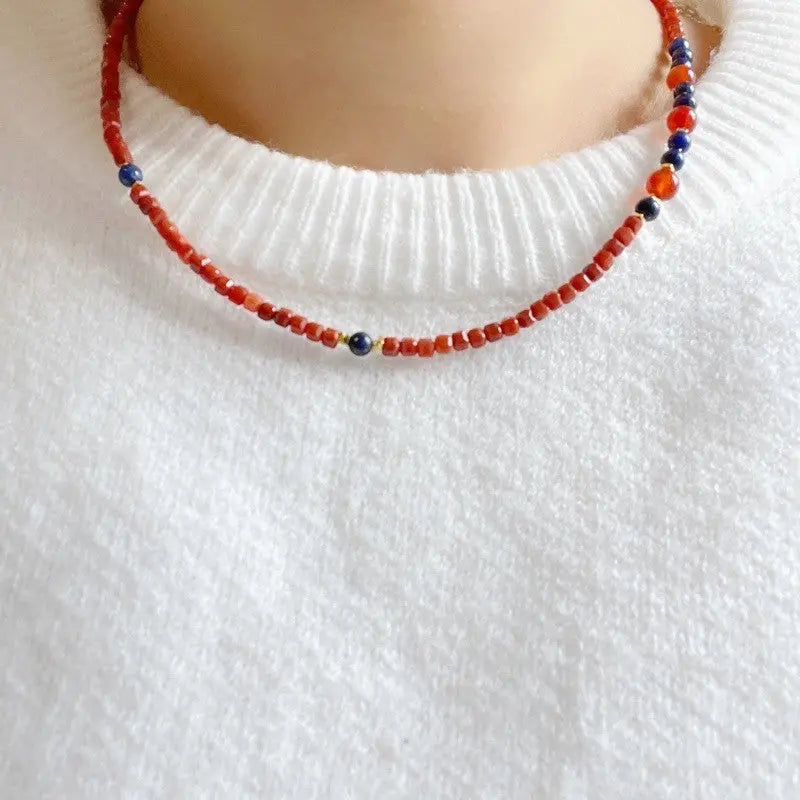 Blossom studio·Natural South Red Agate Laps Pauli Stitching Necklace｜Customized｜40+5 https://www.xiaohongshu.com/goods-detail/6582bec046743600016708da