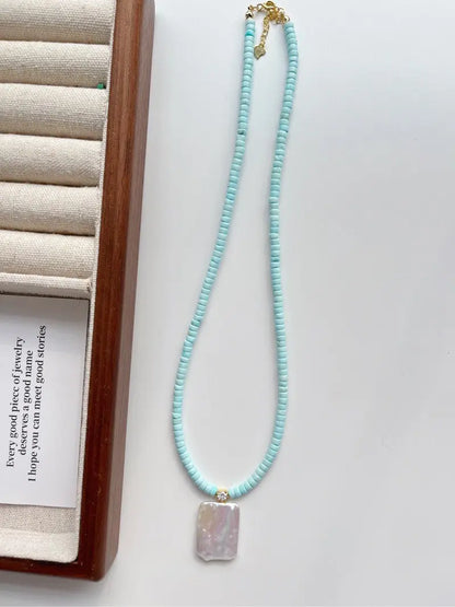 Blossom studio·S925Sterling Silver Light Blue Turquoise Natural Stone Pearl Necklace｜50+5 https://www.xiaohongshu.com/goods-detail/6562fecc52ae0b0001bde1c3