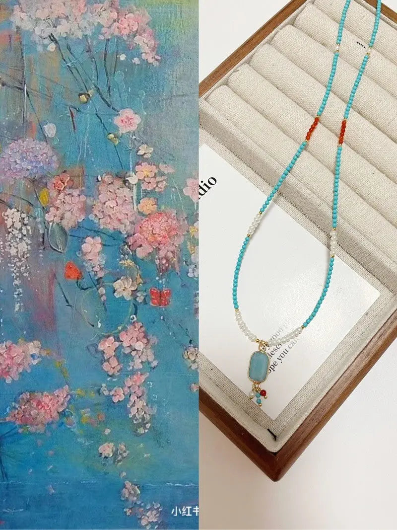 Blossom studio·Natural Turquoise Red Agate Pearl Stitching Necklace｜Customized｜50+5 https://www.xiaohongshu.com/goods-detail/657ec9ab65ea320001484bc1