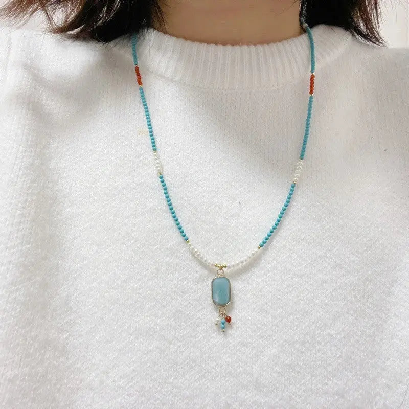 Blossom studio·Natural Turquoise Red Agate Pearl Stitching Necklace｜Customized｜50+5 https://www.xiaohongshu.com/goods-detail/657ec9ab65ea320001484bc1