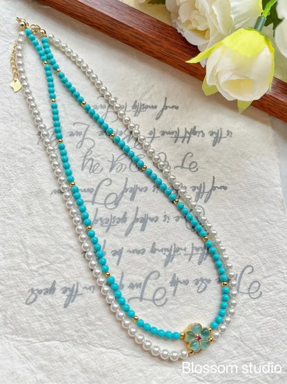 Blossom studio·925Sterling Silver Turquoise Pearl Double Layer Twin Necklace｜Customized｜40+cm https://www.xiaohongshu.com/goods-detail/661b4b758f2bbf0001c77cbb