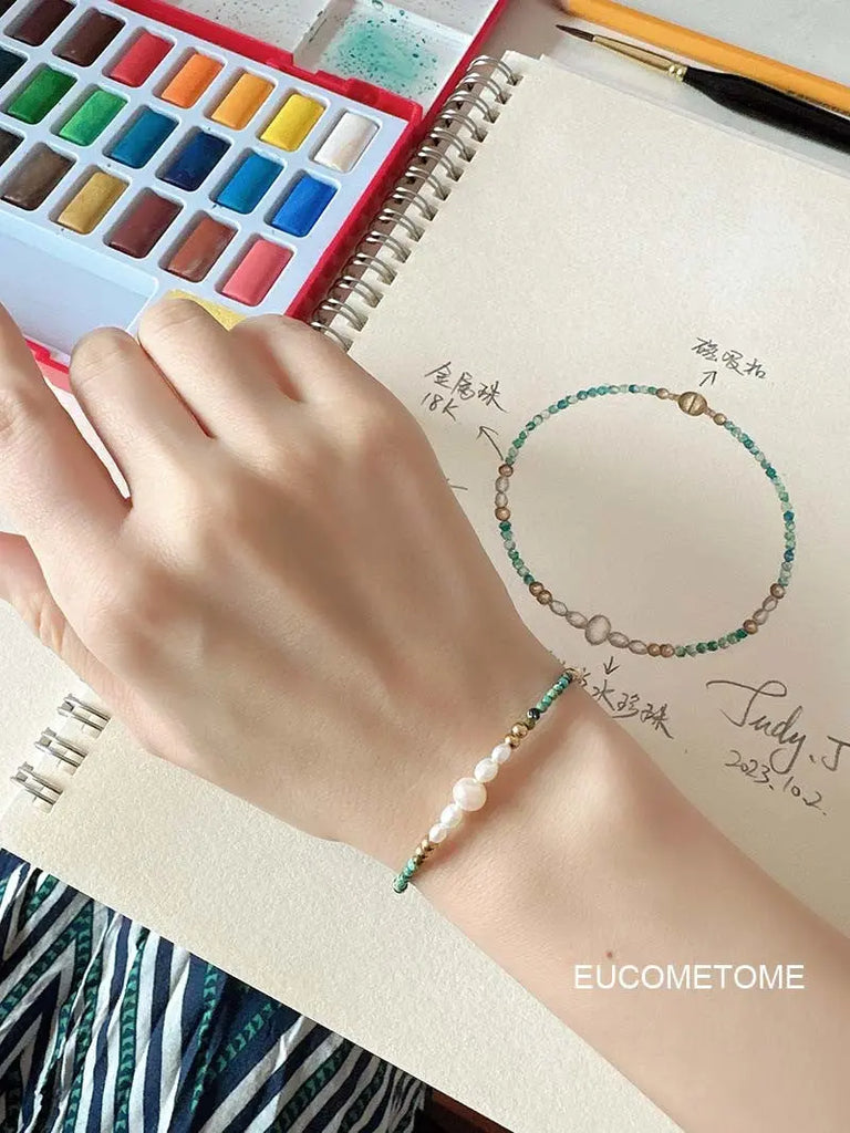 EUCOMETOME · 【Original】Mengzhong Garden｜Natural Turquoise Pearl Bracelet · 16.5cm(Wrist Size Net Size for One Circle14.5-15cm） https://www.xiaohongshu.com/goods-detail/652624793168ac0001f1715b