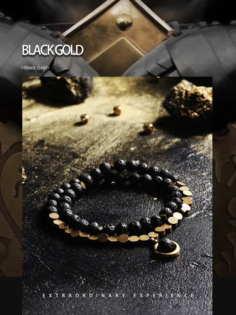 GUI [Black Gold] Volcanic Rock Multi-Layer Bracelet Men's Trendy Niche Bead Bracelets High Senses for Boyfriend Ornament Buddha&Energy