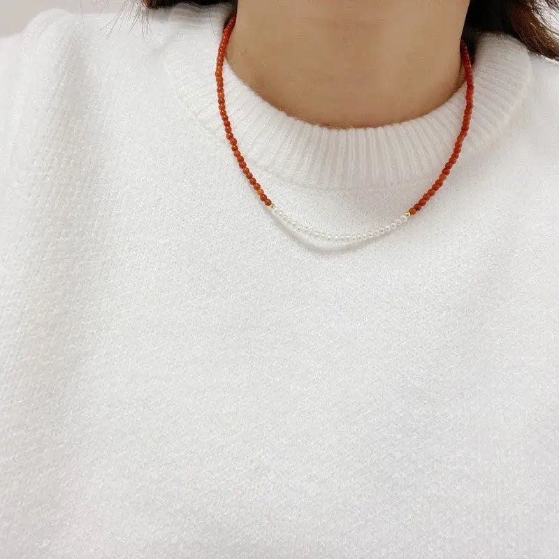 Blossom studio·S925Sterling Silver Natural South Red Agate Pearl Stitching Necklace｜40+cm https://www.xiaohongshu.com/goods-detail/6576dcb26bfd600001125f41
