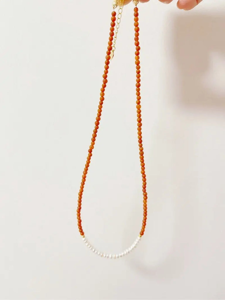 Blossom studio·S925Sterling Silver Natural South Red Agate Pearl Stitching Necklace｜40+cm https://www.xiaohongshu.com/goods-detail/6576dcb26bfd600001125f41