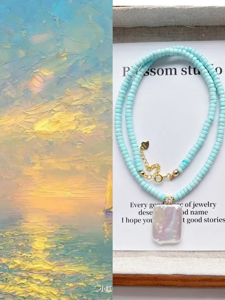 Blossom studio·S925Sterling Silver Light Blue Turquoise Natural Stone Pearl Necklace｜50+5 https://www.xiaohongshu.com/goods-detail/6562fecc52ae0b0001bde1c3