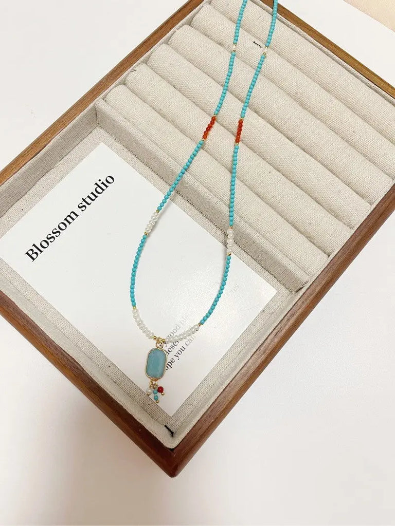 Blossom studio·Natural Turquoise Red Agate Pearl Stitching Necklace｜Customized｜50+5 https://www.xiaohongshu.com/goods-detail/657ec9ab65ea320001484bc1