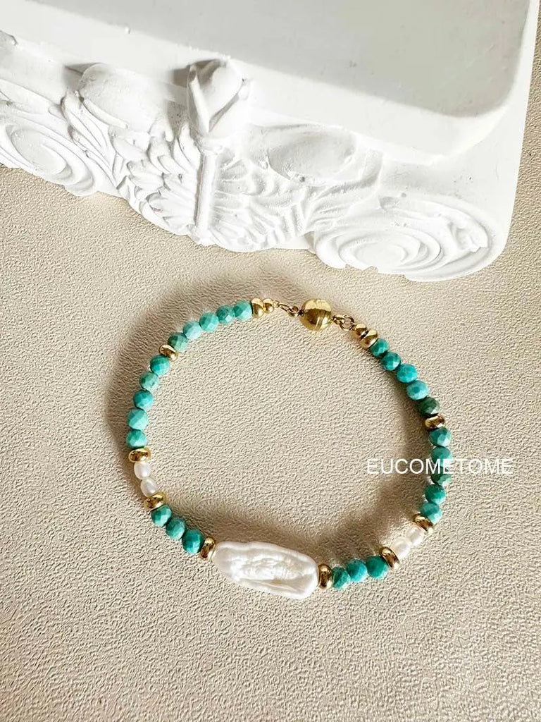 EUCOMETOME · 【Original】Eternal Love｜Natural Turquoise&Baroque Pearl Bracelet · 15.5cm(Wrist Size Net Size for One Circle13.5-14cm） https://www.xiaohongshu.com/goods-detail/65237b788758c400018f829a