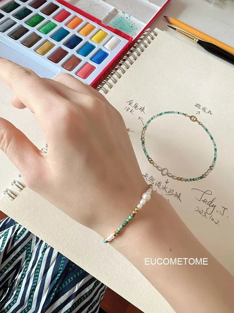 EUCOMETOME · 【Original】Mengzhong Garden｜Natural Turquoise Pearl Bracelet · 16.5cm(Wrist Size Net Size for One Circle14.5-15cm） https://www.xiaohongshu.com/goods-detail/652624793168ac0001f1715b