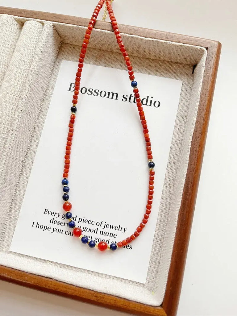 Blossom studio·Natural South Red Agate Laps Pauli Stitching Necklace｜Customized｜40+5 https://www.xiaohongshu.com/goods-detail/6582bec046743600016708da