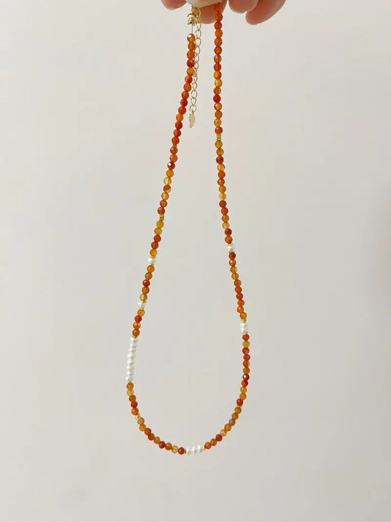 Blossom studio·S925Sterling Silver Red Agate Natural Stone Pearl Stitching Necklace｜40+5c m · Necklace40+5 https://www.xiaohongshu.com/goods-detail/6572d4c914f2c80001ded991