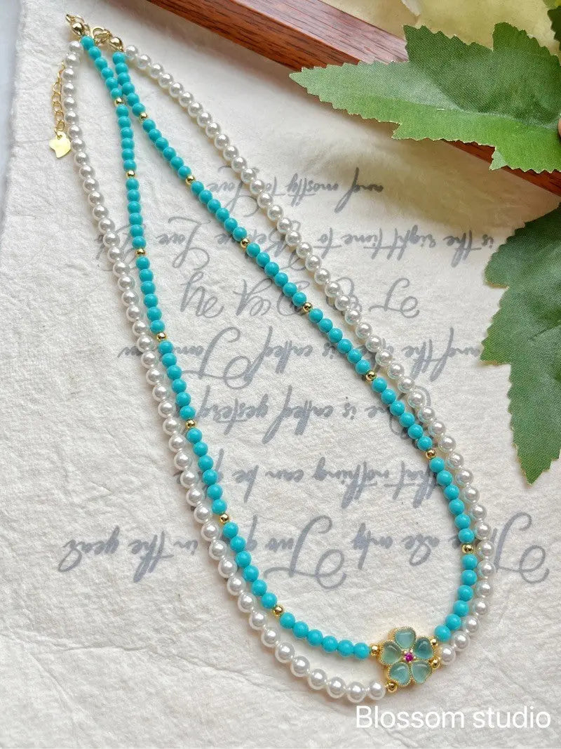 Blossom studio·925Sterling Silver Turquoise Pearl Double Layer Twin Necklace｜Customized｜40+cm https://www.xiaohongshu.com/goods-detail/661b4b758f2bbf0001c77cbb