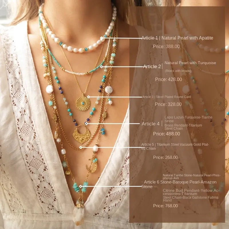 Black Wood Bohemian Necklace Suit | Natural Pearl-Turquoise-Amazonite Buddha&Energy