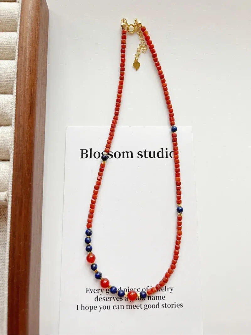 Blossom studio·Natural South Red Agate Laps Pauli Stitching Necklace｜Customized｜40+5 https://www.xiaohongshu.com/goods-detail/6582bec046743600016708da
