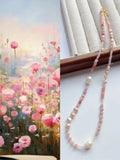 S925 Sterling Silver Natural Stone Stitching Pink crystal Necklace