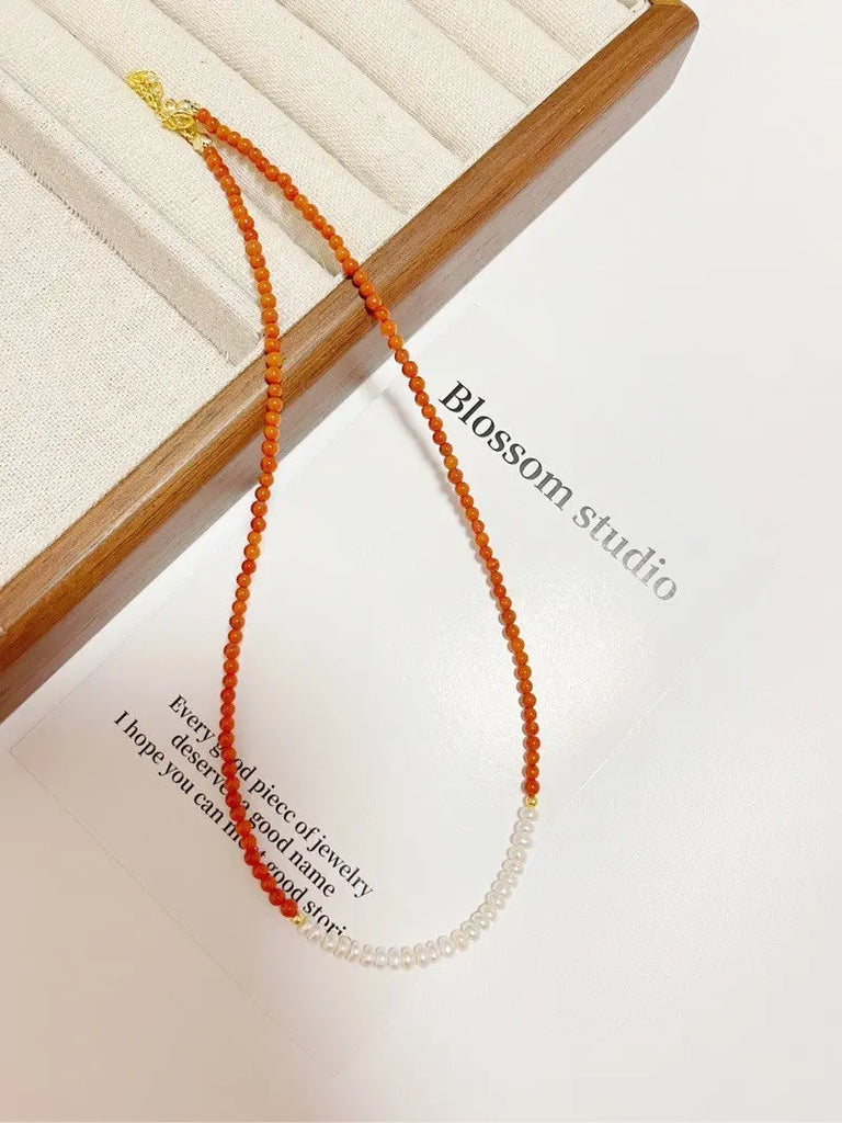 Blossom studio·S925Sterling Silver Natural South Red Agate Pearl Stitching Necklace｜40+cm https://www.xiaohongshu.com/goods-detail/6576dcb26bfd600001125f41