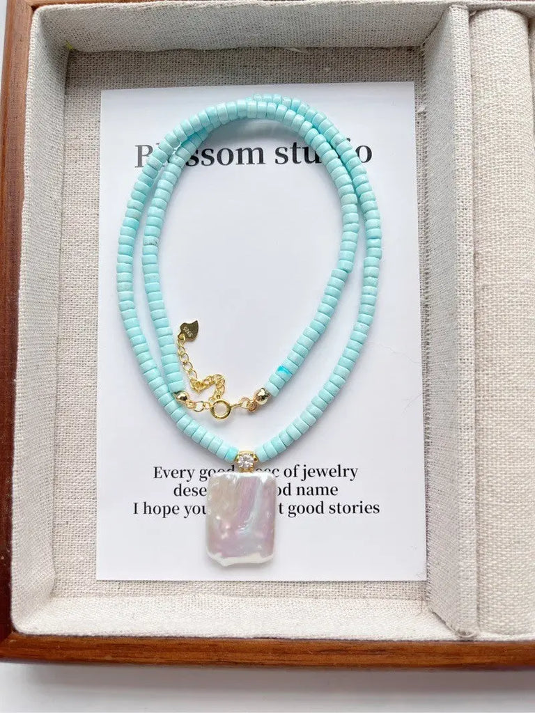 Blossom studio·S925Sterling Silver Light Blue Turquoise Natural Stone Pearl Necklace｜50+5 https://www.xiaohongshu.com/goods-detail/6562fecc52ae0b0001bde1c3