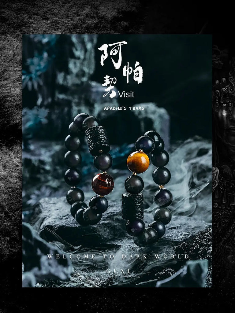 [Tears of Apache] National Style Obsidian Bracelet Men's High Sense Tiger eye Couple Bracelet for Boyfriend Buddha&Energy