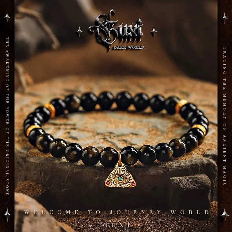 Guxi [Rights] Small Gold Obsidian Bracelet Men's High Sense Bead Bracelets for Boyfriend Ornament Simple Buddha&Energy