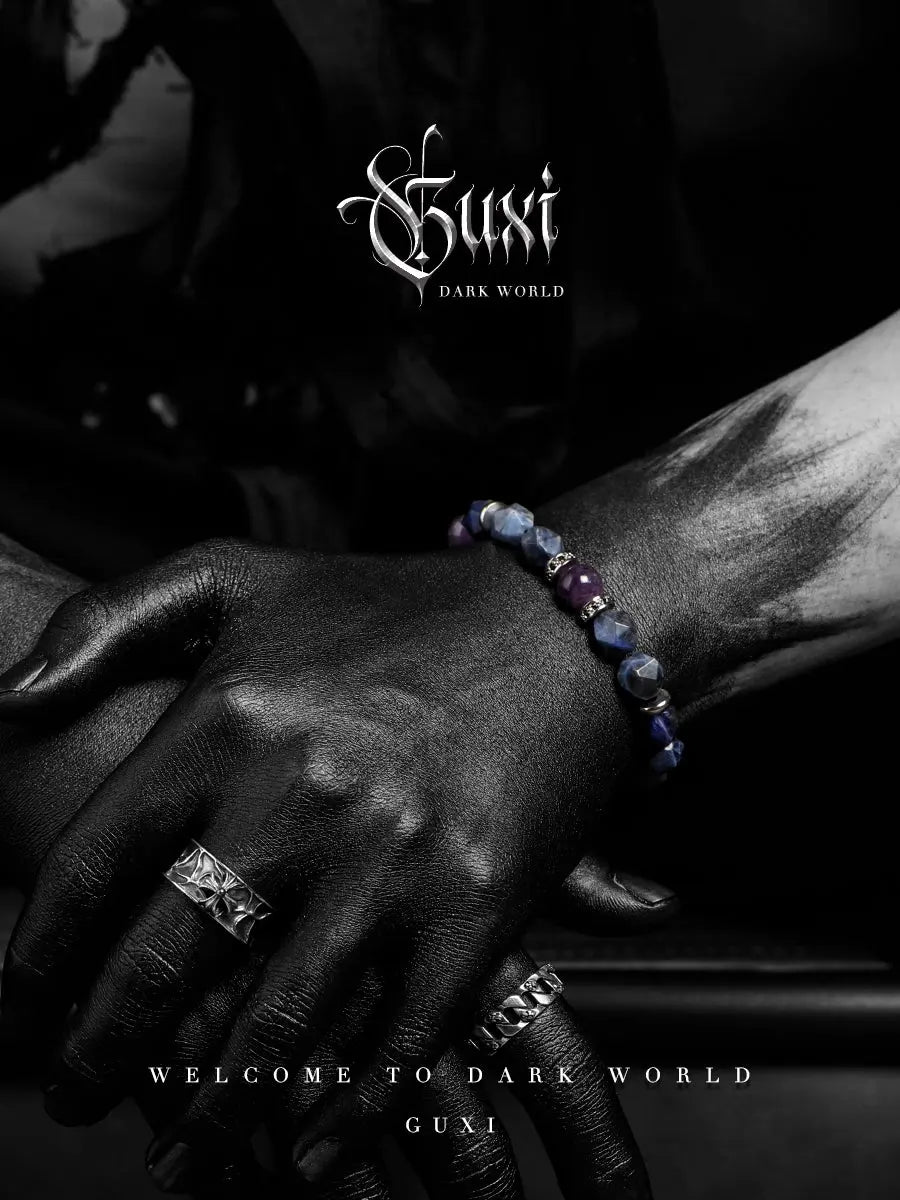 Guli [Streamer] Dark Style Amethyst Bracelet Men's High Sense Bead Bracelets Birthday Gift Retro Ornament Buddha&Energy