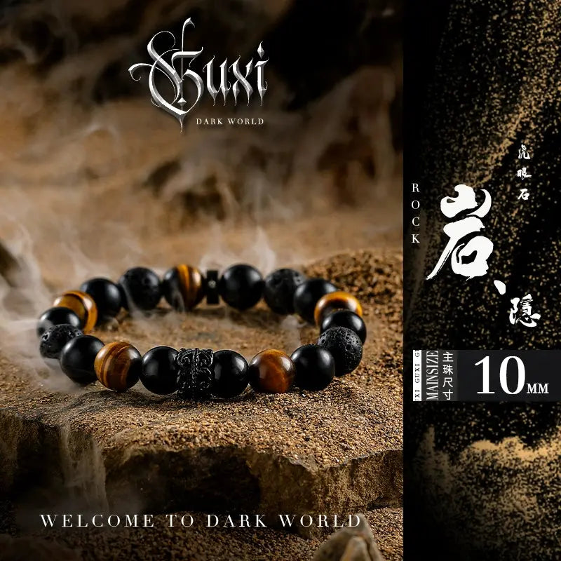 Fengshui crystal jewelry[Black Warrior] Obsidian Amethyst Bracelet Buddha&Energy