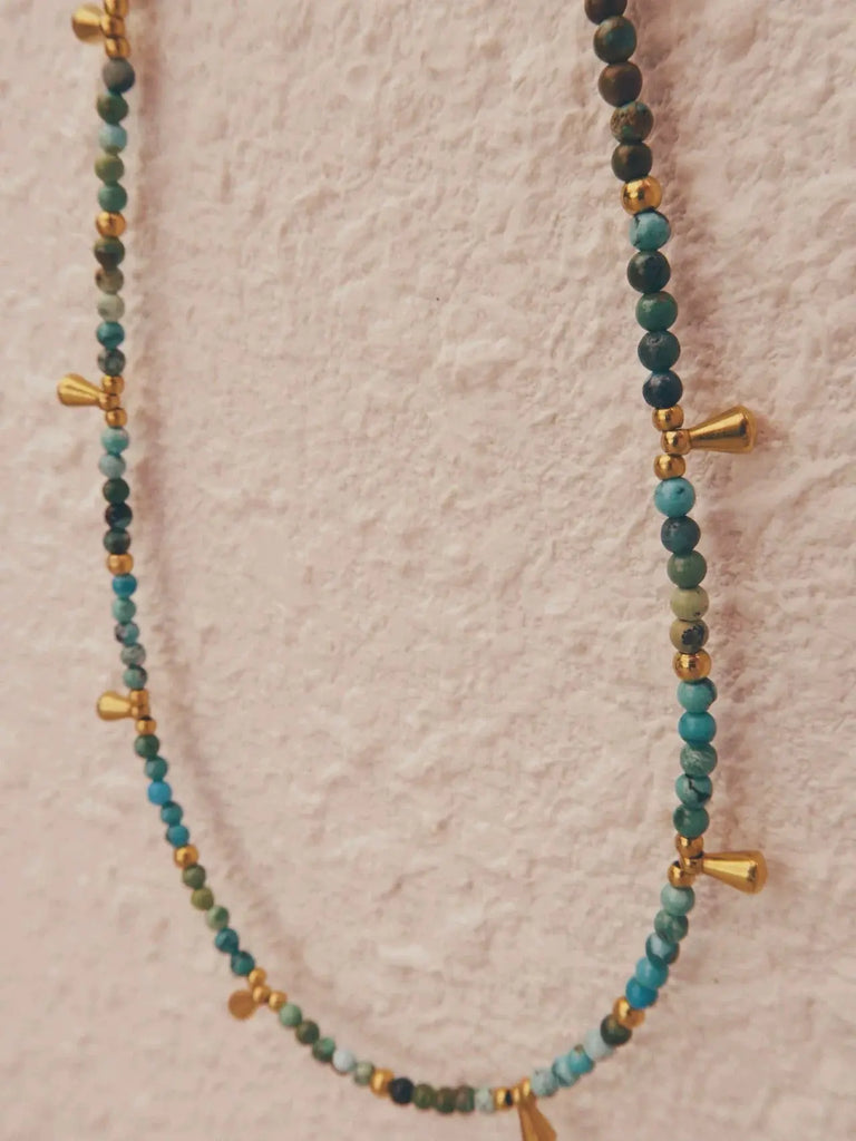 Black Wood Raw Ore Turquoise with Titanium Steel Gold-Plated Accessories Beaded Necklace Clavicle Chain Buddha&Energy