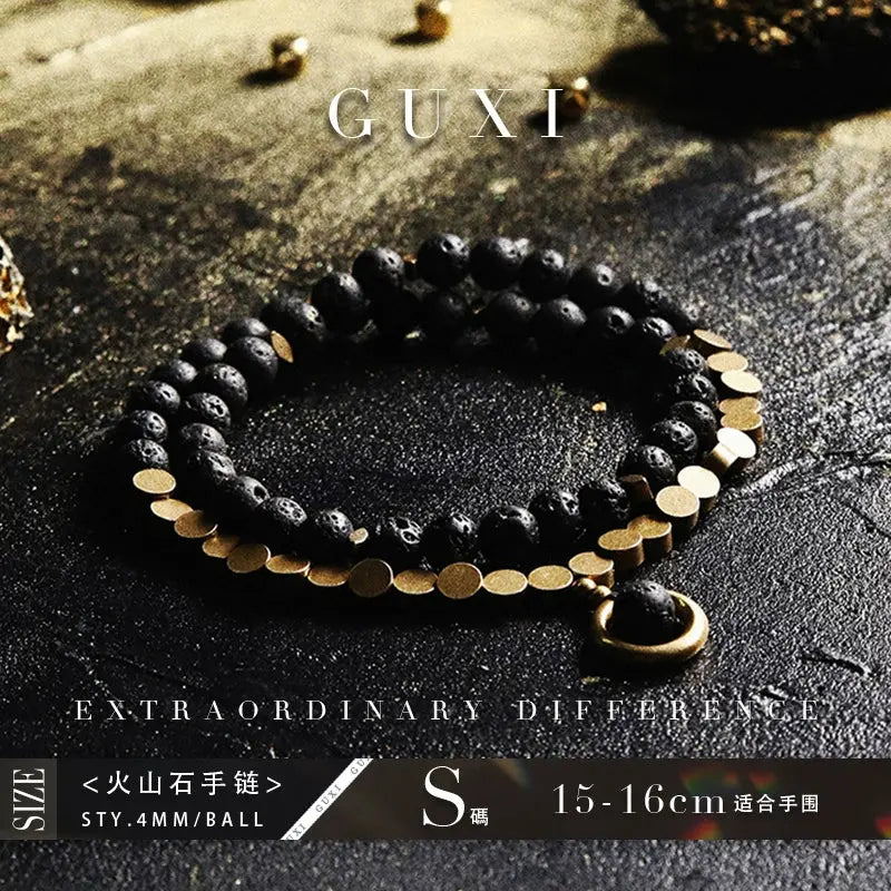 GUI [Black Gold] Volcanic Rock Multi-Layer Bracelet Men's Trendy Niche Bead Bracelets High Senses for Boyfriend Ornament Buddha&Energy