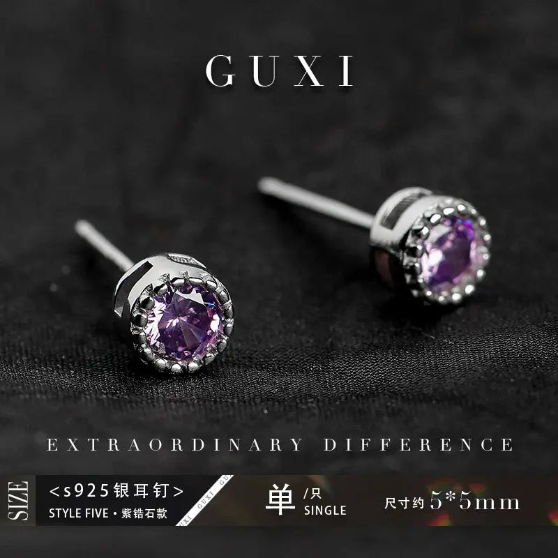 GUI [Dyed] Colorful Zircon 925 Silver Stud Earrings Men's Single High-Brand: GUIStyle: Original designNovelty: FreshItem No.: GE220915Metal Material: 925 silverIn stock or not: spot goodsMaterial: SilverStore name: Buddha &amp; energy Buddha&EnergyBuddha&EnergyGUI [Dyed] Colorful Zircon 925 Silver Stud Earrings Men'