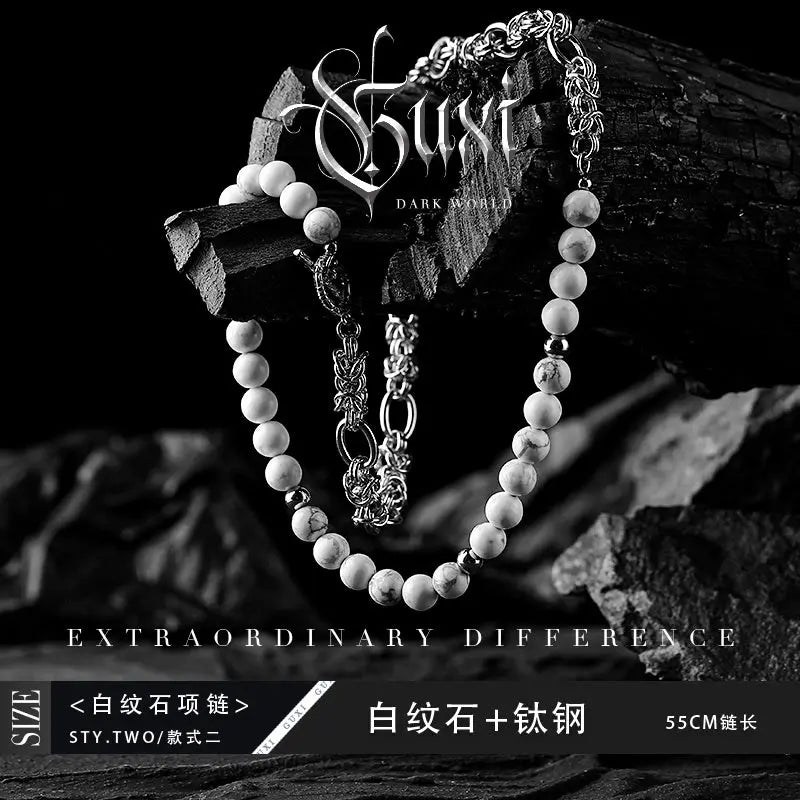 Fengshui Crystal Jewelry[Dream] Black Agate Titanium Steel NecklaceFengshui Crystal Jewelry [Dream] Black Agate Titanium Steel Necklace Men's Design Sense Niche Black and White Beaded High-Grade Sweater Chain
Chain material: titaniuBuddha&EnergyBuddha&EnergyFengshui Crystal Jewelry[Dream] Black Agate Titanium Steel Necklace