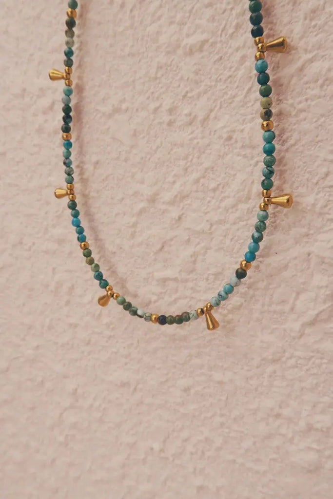 Black Wood Raw Ore Turquoise with Titanium Steel Gold-Plated Accessories Beaded Necklace Clavicle Chain Buddha&Energy