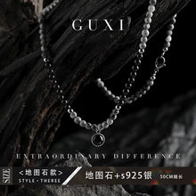 Load image into Gallery viewer, Guli [Mottled] Retro High-Grade Black Agate Beaded Necklace Men&#39;s Trendy Special-Interest Design Volcanic Rock Sweater Chain Buddha&amp;Energy