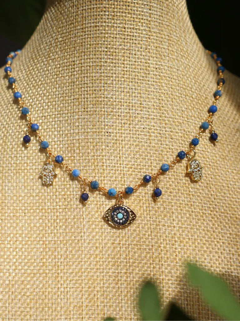 Black Wood | Amazonian Amethyst Natural Lapis Lazulite Custom Beaded Clavicle Necklace Buddha&Energy