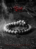 [Fog] Niche Obsidian Bracelet Men's White Crystal Bead Bracelets Volcanic Rock Double Layer Ornament All-Match