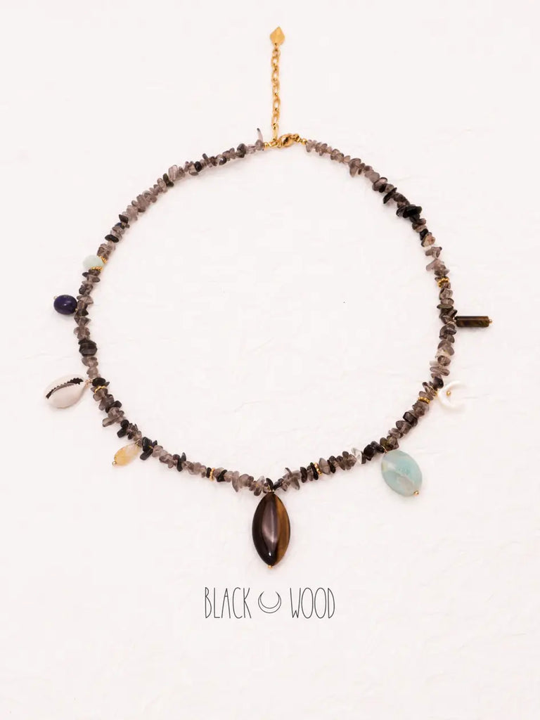 Black Wood | Special-Shaped Natural Crystal Mixed Beaded Necklace Titanium Steel Gold-Plated Accessories Series Buddha&Energy