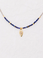 Load image into Gallery viewer, Black Wood | Lapis Lazulite Contrast Color Matching Moonstone Beaded Necklace Brass Gold Plated Pendant Parts Buddha&amp;Energy