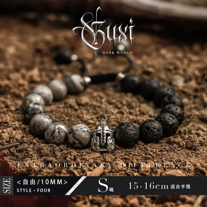 GUI [Gladiator] Vintage Obsidian Bracelet Men's Trendy High Sense Niche Volcanic Rock Bead Bracelets Ornament Buddha&Energy