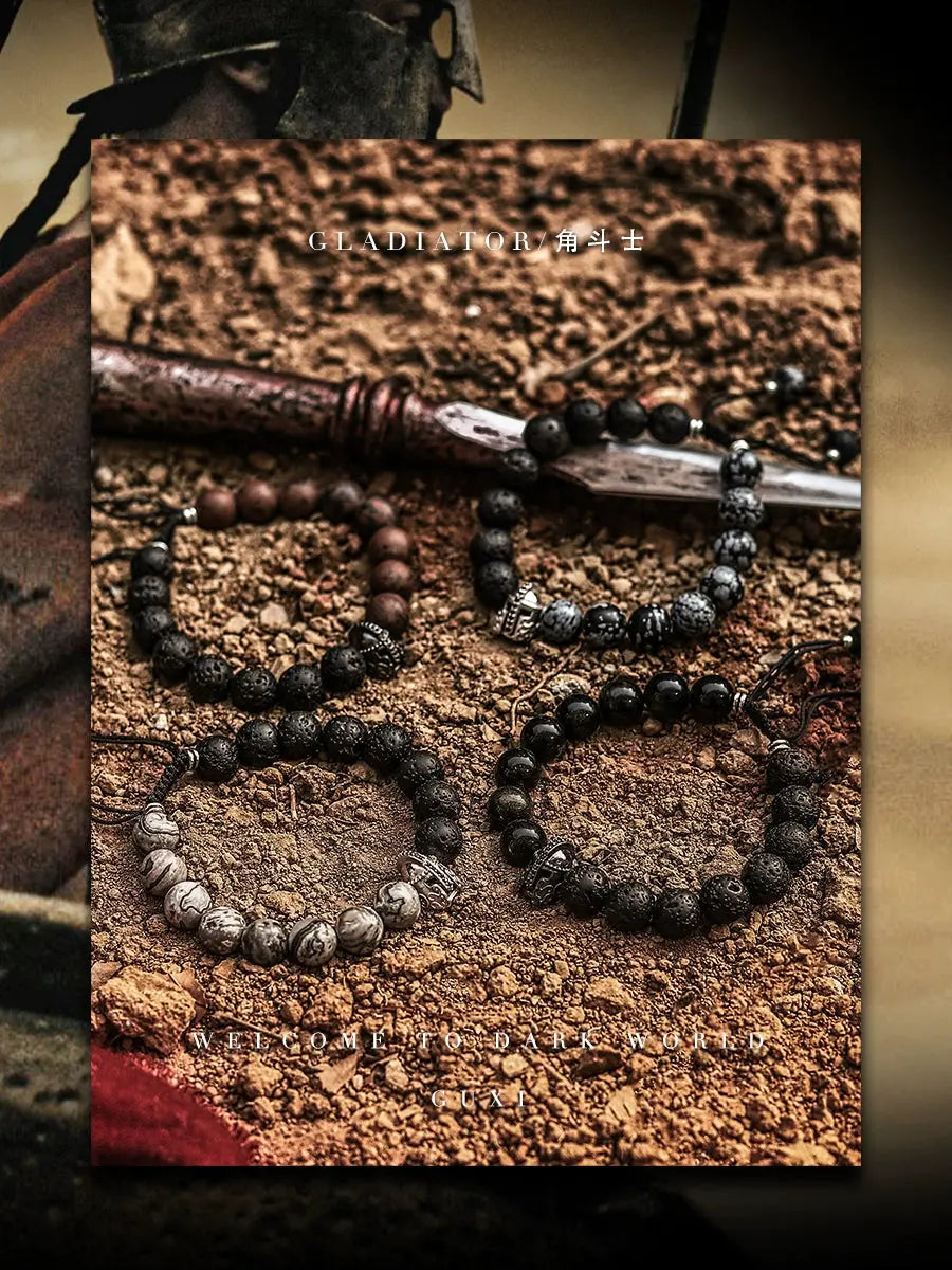 GUI [Gladiator] Vintage Obsidian Bracelet Men's Trendy High Sense Niche Volcanic Rock Bead Bracelets Ornament Buddha&Energy