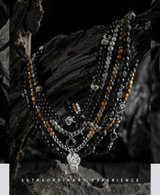 Load image into Gallery viewer, Guli [Mottled] Retro High-Grade Black Agate Beaded Necklace Men&#39;s Trendy Special-Interest Design Volcanic Rock Sweater Chain Buddha&amp;Energy