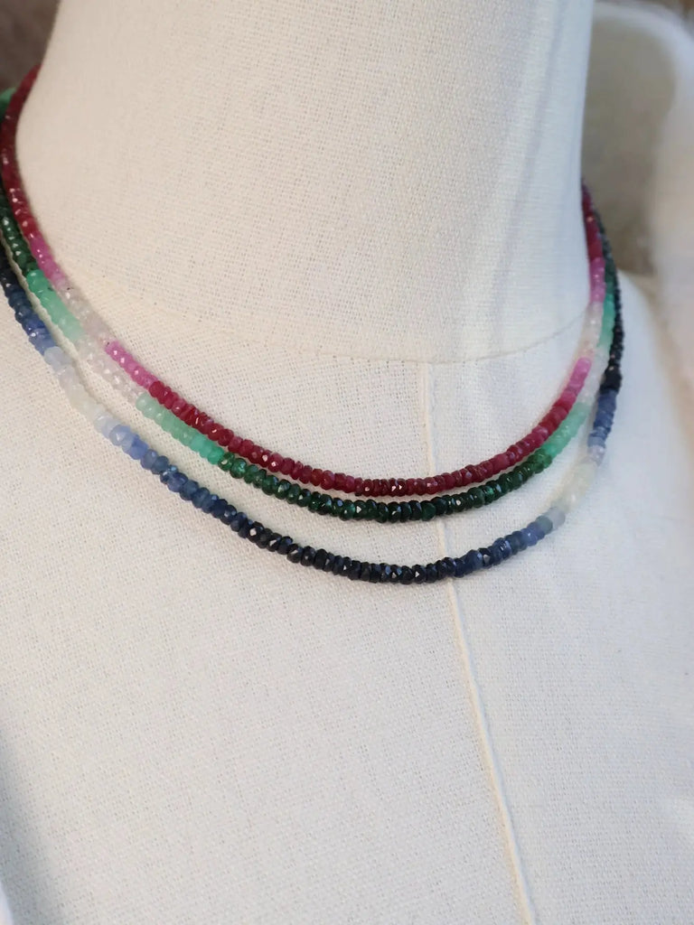 Black Wood | Natural Gradient Sapphire | Ruby | Emerald Custom Beaded Necklace Buddha&Energy