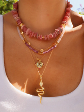 Load image into Gallery viewer, Black Wood | Irregular Rhodochrosite Pink Crystal Titanium Steel Gold Plated Custom Beaded Necklace Buddha&amp;Energy