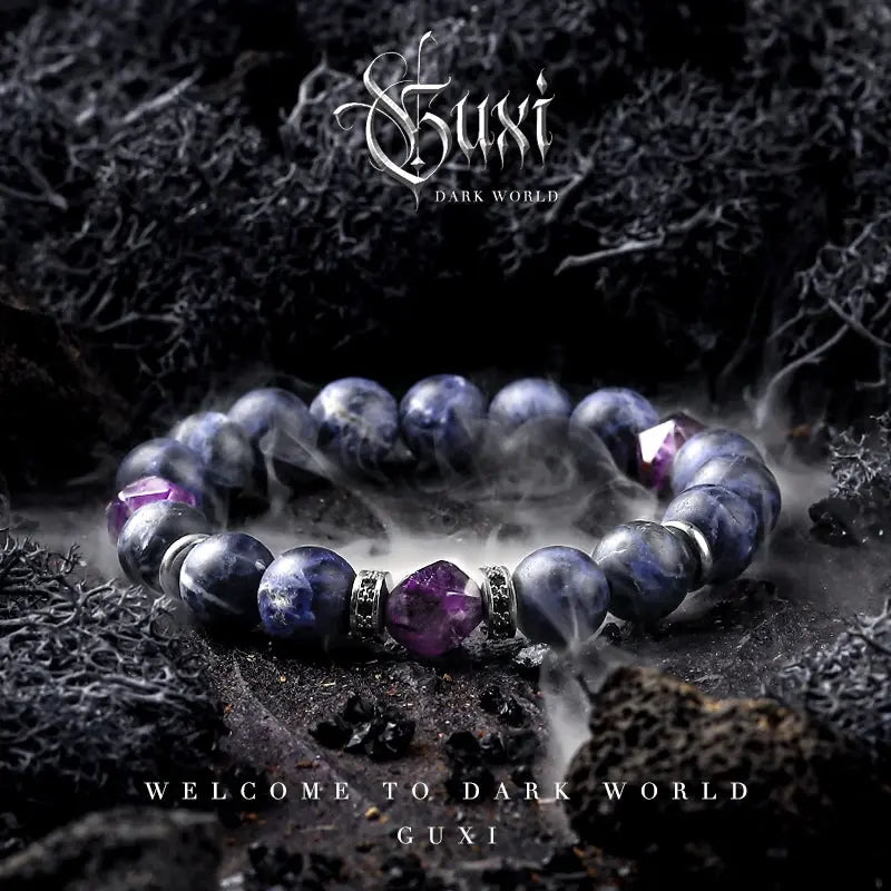 Guli [Streamer] Dark Style Amethyst Bracelet Men's High Sense Bead Bracelets Birthday Gift Retro Ornament Buddha&Energy