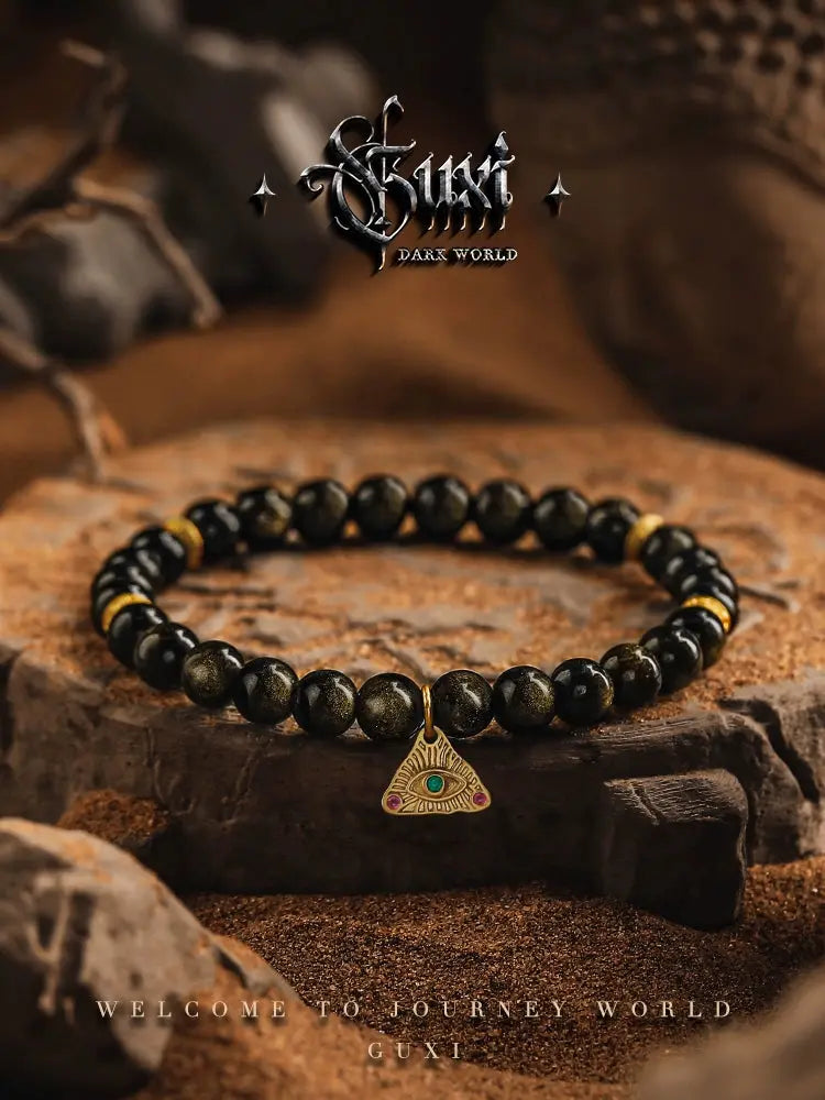 Guxi [Rights] Small Gold Obsidian Bracelet Men's High Sense Bead Bracelets for Boyfriend Ornament Simple Buddha&Energy