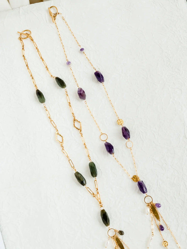 Black Wood | Labradorite Amethyst Long Sweater Custom Beaded Necklace Series Buddha&Energy