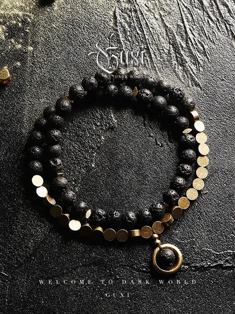 GUI [Black Gold] Volcanic Rock Multi-Layer Bracelet Men's Trendy Niche Bead Bracelets High Senses for Boyfriend Ornament Buddha&Energy