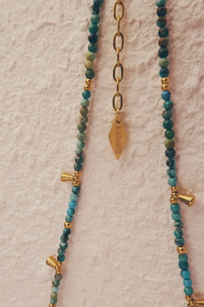 Black Wood Raw Ore Turquoise with Titanium Steel Gold-Plated Accessories Beaded Necklace Clavicle Chain Buddha&Energy