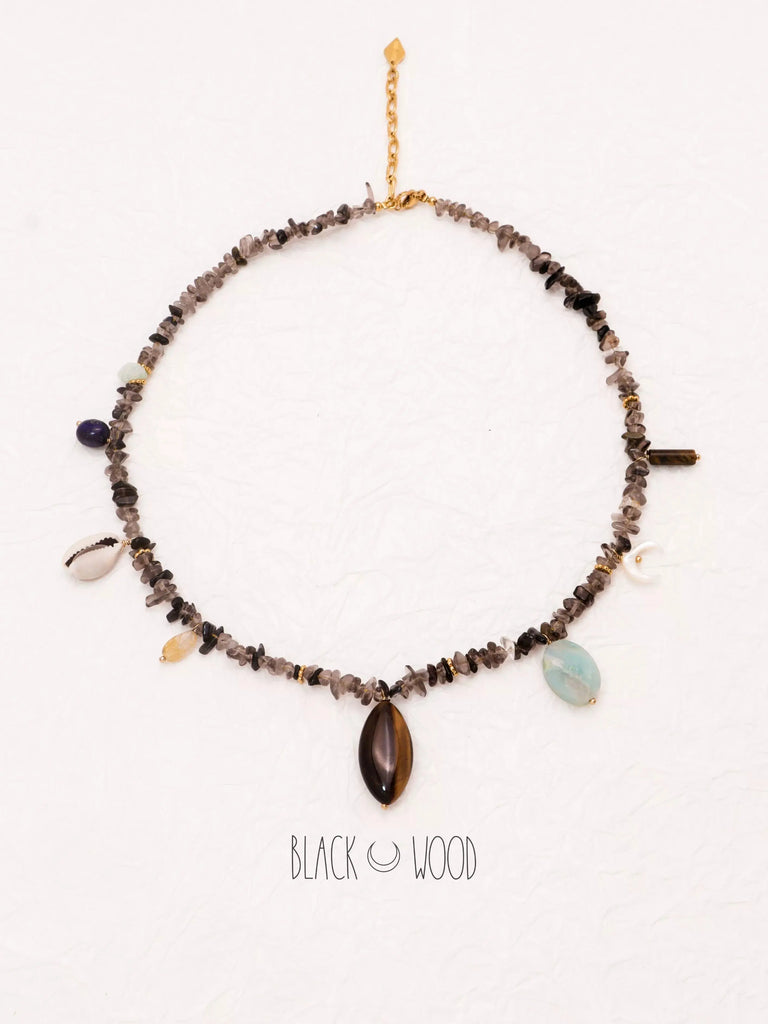 Black Wood | Special-Shaped Natural Crystal Mixed Beaded Necklace Titanium Steel Gold-Plated Accessories Series Buddha&Energy