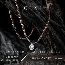 Load image into Gallery viewer, Guli [Mottled] Retro High-Grade Black Agate Beaded Necklace Men&#39;s Trendy Special-Interest Design Volcanic Rock Sweater Chain Buddha&amp;Energy