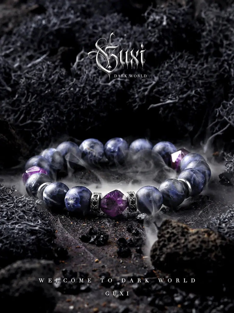 Guli [Streamer] Dark Style Amethyst Bracelet Men's High Sense Bead Bracelets Birthday Gift Retro Ornament Buddha&Energy