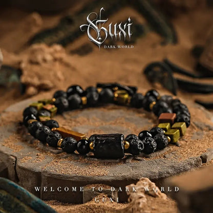Guli [Recovery] Obsidian Bracelet Boys High Sense Niche Volcanic Rock Bracelet for Boyfriend Gift Ornament Buddha&Energy