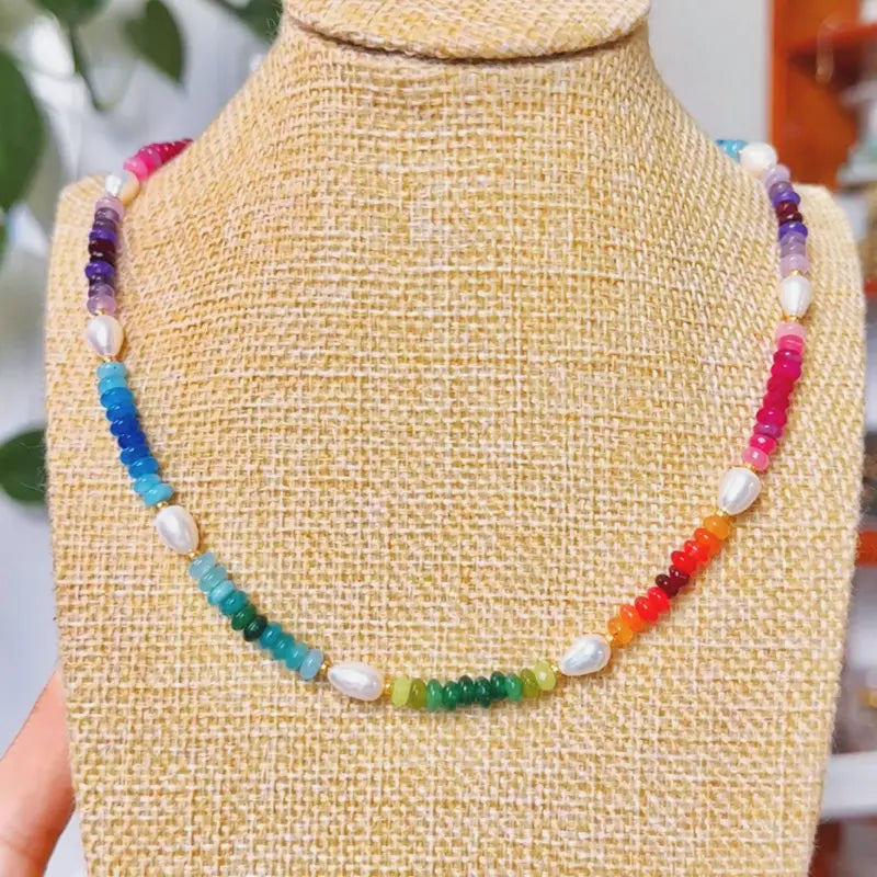 Black Wood New | Rainbow Necklace Colorful Gradient Custom Beaded Necklace Buddha&Energy